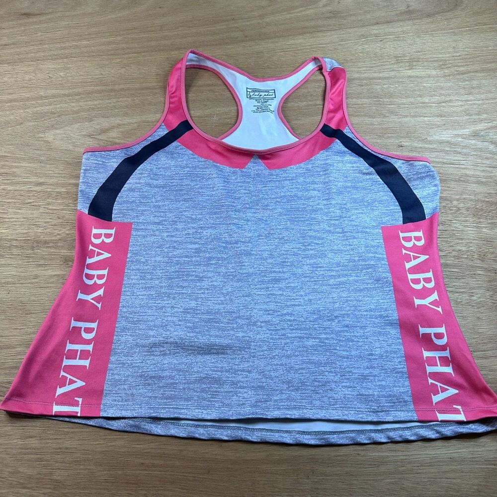 Baby Phat Performance Racerback Tank Top Women 3XL Pink Gray Activewear Gym